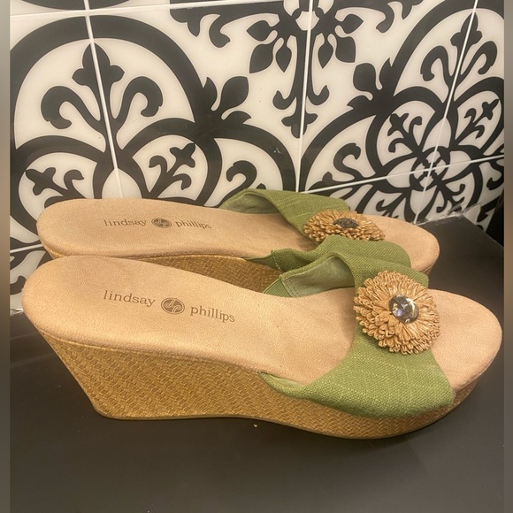 Lindsay Phillips Green Devon Wedge Sandal Size 10 - Picture 8 of 8